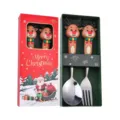Set posate di Natale in acciaio inox con manici in silicone a forma di renna in confezione regalo. - Scatola rossa di Natale (Cucchiaio e forchetta alce) Argento