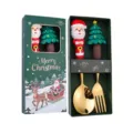 Set cucchiaio e forchetta in acciaio inossidabile con scatola regalo di Natale e Babbo Natale. - Scatola verde di Natale (Cucchiaio Babbo Natale / Forchetta albero) Oro