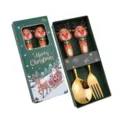 Natale acciaio inossidabile cucchiaio e forchetta set con simpatico renna cartone animato - Scatola verde di Natale - cucchiaio e forchetta renna (oro)