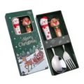 Set regalo posate di Natale cucchiaio forchetta acciaio inossidabile renna pupazzo - Scatola verde di Natale - cucchiaio pupazzo di neve e forchetta renna (argento)