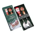 Set cucchiaio forchetta in acciaio inossidabile di Natale con simpatico manico di Babbo Natale. - Scatola verde di Natale - cucchiaio Babbo Natale e forchetta renna (argento)