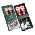 Set regalo di Natale cucchiaio e forchetta in acciaio inox con simpatici manici da Babbo Natale. - Scatola verde di Natale - cucchiaio e forchetta Babbo Natale (argento)