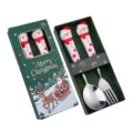Set cucchiaio e forchetta in acciaio inox scatola regalo Natale simpatico manico pupazzo neve. - Scatola verde di Natale (cucchiaio e forchetta pupazzo di neve) argento