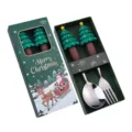 Set di cucchiaio e forchetta in acciaio inossidabile regalo di Natale con alberino. - Scatola verde di Natale (cucchiaio e forchetta albero) argento