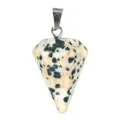 Ciondolo pendolo in cristallo naturale, pietra energetica a punta singola sfaccettata top. - Dalmatian Jasper / 21*14mm