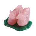 Natural Rose Quartz Mandarin Duck Carving Crystal Stone Couple Craft Wedding Gift - 1.5 Inch Rose Quartz Mandarin Ducks With Lotus Leaf