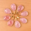 Natural rose quartz teardrop pendant with copper bezel, faceted gemstone jewelry making DIY accessory. - Rose Quartz (Single Bead)