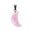 Natural rose quartz crystal moon pendant with silver bail, perfect for healing jewelry making. - Rose Quartz / 17x8x6mm