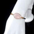 Natural irregular cut gemstone bezel pink crystal bracelet with adjustable cord style - Rose Quartz