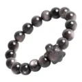 Natural Silver Sheen Obsidian Beaded Bracelet Animal Shape Charm Single Circle Jewelry - Turtle / 8mm