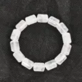 Natural crystal cylindrical bead bracelet, minimalist style stretch gemstone jewelry accessory. - White Crystal / 14*10*10mm