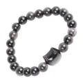 Natural silver obsidian round bead bracelet with cute cat paw charm for women jewelry gift - Flat Cat Face / 8mm