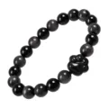 Natural silver sheen obsidian cat paw bead bracelet single circle cute pet lover jewelry gift - Large Cat Paw / 8mm