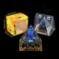Natürlicher Kristallstein Orgonit Pyramide Ornament mit blauer Kugel und Goldfolie für Dekor. - A1 Lapislazuli + Obsidian Splitter Stil / Einzelstück