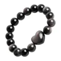 Natural silver obsidian beaded bracelet with a cute heart charm single circle jewelry. - Heart