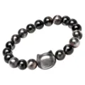 Silver Obsidian Cat Head Bead Bracelet Natural Gemstone Animal Design Jewelry for Women - Round Cat Face