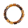 Natural tiger eye stone cylindrical bead bracelet, simple elastic crystal jewelry for daily wear. - Tiger's Eye / 14*10*10mm