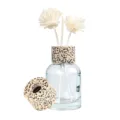 Bottiglia diffusore di aroma in vetro con tappo terrazzo e bastoncini floreali decoro. - Pietra Dalmata (Rotondo)