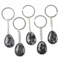 Natural gemstone teardrop keychain pendant bag charm gift accessory crystal ring design - Larvikite