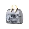 Natural Labradorite Crystal Handbag Pendant Mini Gold Handle Purse Charm Office Decor - Black Flash Style