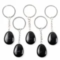 Black crystal gemstone teardrop keychain metal keyring bag pendant accessory gift items - Obsidian