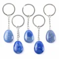 Natural blue crystal teardrop keychain, elegant gemstone bag pendant and charm accessory. - Blue Aventurine