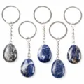 Natural crystal stone teardrop keychain bag pendant set, healing energy gemstone jewelry gift. - Blue Sodalite
