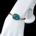 Natural blue gemstone bezel set bracelet with brown adjustable cord for daily wear. - Apatite