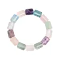 Natural crystal cylindrical bead bracelet, colorful gemstone stretch jewelry for daily wear. - Colorful Fluorite / 14*10*10mm