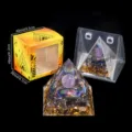 Natürlicher Kristall Edelstein Orgon Pyramide mit Lebensbaum Design und Geschenkbox Dekor. - B2 Amethyst + Amethyst Splitter Stil / Einzelstück