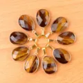 Natürlicher Edelstein Tropfen Anhänger facettierter Schmuck mit goldenem Rand für DIY Kette - Tigerauge (Einzelne Perle)