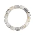Natural stone cylindrical bead stretch bracelet, gray white crystal quartz gemstone jewelry var. - White Labradorite / 14*10*10mm