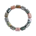 Natural crystal cylindrical beaded bracelet minimalist stretch gemstone jewelry for women - India Agate / 14*10*10mm