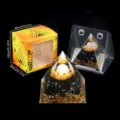 Kristall Harz Pyramide Ornament mit Goldfolie, spirituelle Heimdekoration Edelstein Geschenk. - C5 Rosenquarz + Lotus + Obsidian Stil / Einzelstück
