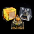 Kristall Pyramide Orgonit Stein Harz Kugel Dekoration für Zuhause Schreibtisch Display - E3 Tigerauge + Stahlring + Obsidian Stil / Einzelstück
