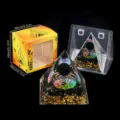 Natürlicher Kristall Orgonit Pyramide Harz Stein Geometrie Heimdekoration Geschenkbox - E4 Obsidian + Stahlring + Obsidian Stil / Einzelstück