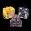 Natürlicher Kristall Edelstein Orgon Pyramide Harz Kugel Büro Tisch Dekoration mit Geschenkbox - H4 (Amethyst + Schwebender Ring) / Einzelstück