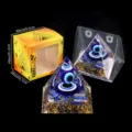 Natürlicher Kristallstein Harz Pyramide Ornament mit bösem Auge Heimdeko Box. - M1 Böser Blick + Lapislazuli Splitter Stil / Einzelstück