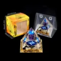 Natürliche Kristall-Stein-Harz-Pyramide mit Kugel, Box und transparenter Abdeckung. - Zwillinge Amethyst Stil (X5) / Einzelstück