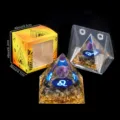 Natürlicher Kristall Pyramide Harz Ornament Mit Sternzeichen Kugel Geschenkbox Neu - X7 Löwe (Amethyst + Schwarzer Rutilquarz Splitter) / Einzelstück