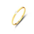 Minimalist 925 sterling silver gold plated single pearl ring for women chic dainty jewelry - Size 6 / Single Pearl Plain Band Style (FDJZ-205) / Gold
