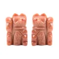 Natural stone lucky cat figurine, red gemstone crystal carved cat statue, home decor gift. - Strawberry Quartz / 2 Inch