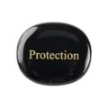 Natural black obsidian worry stone engraved with gold protection word for healing crystal. - Obsidian