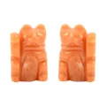 Natural crystal lucky cat jade carving animal ornament polished desktop decor gift item - Red Aventurine / 2 Inch