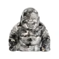 Hand-carved natural crystal laughing buddha statue figurine for office decor and feng shui display. - 1.5 Inch (38*38*20mm) / Larvikite