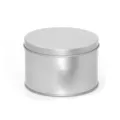Boîte ronde en fer blanc argenté avec couvercle pour dessert, emballage alimentaire et stockage. - Couvercle Plat / 90x60mm / Argent Mat