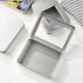 Silver rectangular metal tin box with clear window for storage, durable organizer case. - Hinged Full Window / 115x85x22mm / Silver