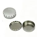 Mini round metal tin box detail view showing open and closed storage container design. - 75*23mm Silver Click Clack Tin in Stock / Silver