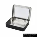 Black metal tin box with clear window and hinged lid for small items storage 115x85mm - Hinged Full Window / 115x85x22mm / Black