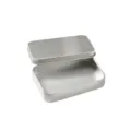 Rechteckige matte silberne Blechdose als kleiner Metall-Aufbewahrungsbehälter für Haarklammern - Flacher Deckel / Silber